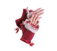 Fingerless Winter Gloves Faux Fur Crochet, Short Touchscreen Rabbit Fur Thumb Hole Mittens Knitted Thermal Warm Gloves, Stretchy Warmers Half Gloves For Women Girls Teen, Burgundy
