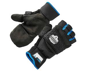 Fingerless Winter Work Glove with Flip Top Mitten, Thermal Fleece Lined, Ergodyne ProFlex 816, Black, Medium