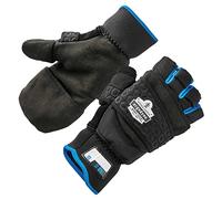 Fingerless Winter Work Glove with Flip Top Mitten, Thermal Fleece Lined, Ergodyne ProFlex 816, Black, XX-Large