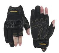Fingerless Work Gloves, Utility Mechanic Gloves, Open-Finger Carpenters Gloves, Half Finger Working Gloves, Black XL
