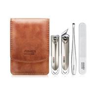 Fingernail Clipper Set 4Pcs Nail Clipper Set, Portable Toenail and Fingernail Clippers Manicure Kit with PU Leather Case, Stainless Steel Manicure Kit Nail Grooming Kits (Color : Gris) (Bruin)