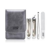 Fingernail Clipper Set 4Pcs Nail Clipper Set, Portable Toenail and Fingernail Clippers Manicure Kit with PU Leather Case, Stainless Steel Manicure Kit Nail Grooming Kits (Color : Gris) (Gris)