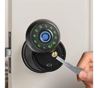Fingerprint Ball Lock for Door, Semiconductor Biometric Recognition, Anti-Peep Password, Metal Security Lock with Always-Open Mode, B(Black)