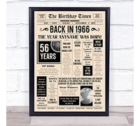 Fingerprint Designs 1966 Newspaper Any Age Any Year You Were Born Birthday Facts Gift Print | Gift For Milestone Birthday, Choice Of Framed Print, Canvas, Unframed Print, Keepsake