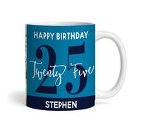 Fingerprint Designs 25th Birthday Photo Gift Blue Tea Coffee Cup Personalised Mug |Personalised Birthday Mug | Photo Mug | Picture Mug | Personalised Mug | 25th Birthday | 25 Years Old |Custom Gift