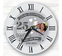 Fingerprint Designs 25th Wedding Anniversary Silver Photo Personalised Gift Personalised Clock