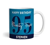 Fingerprint Designs 95th Birthday Photo Gift Blue Tea Coffee Cup Personalised Mug |Personalised Birthday Mug | Photo Mug | Picture Mug | Personalised Mug | 95th Birthday | 95 Years Old |Custom Gift