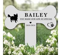 Fingerprint Designs Bone Long Haired Chihuahua Dog Pet Remembrance Grave Plaque Memorial Stake |Personalised In Loving Memory Remembrance Memorial Plaque Grave Decoration Marker Garden Ground Stake