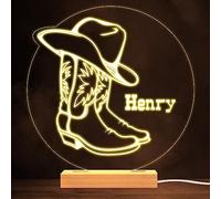 Fingerprint Designs Cowboy Hat & Boots Western Warm White Lamp Personalised Gift Night Light
