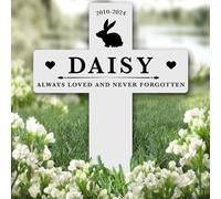 Fingerprint Designs Cross Bunny Rabbit Pet Remembrance Garden Plaque Grave Marker Memorial Stake |Personalised In Loving Memory Remembrance Memorial Plaque Grave Decoration Marker Garden Ground Stake
