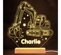 Fingerprint Designs Cute Kids Digger Cartoon Show & Stars Personalised Gift Warm White Night Light