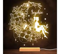Fingerprint Designs Girly Fairy and Crescent Moon Illustration Personalised Gift Lamp Night Light
