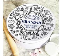 Fingerprint Designs Happy Baking Doodles Grandad Round Personalised Gift Baking Cake Tin