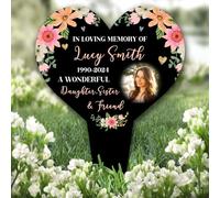 Fingerprint Designs Heart Memorial Plaque with Ground Stake | Personalised In Loving Memory Remembrance | Black Acrylic | 29 x 16 cm