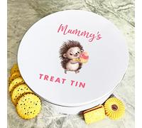 Fingerprint Designs Personalised Round Hedgehog Biscuit Baking Treats Sweets Cake Mummy's Treat Tin