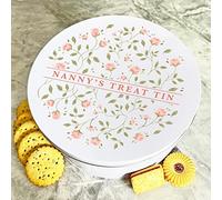 Fingerprint Designs Personalised Round Pastel Peach Pink Roses Nanny's Biscuit Sweets Cake Treat Tin