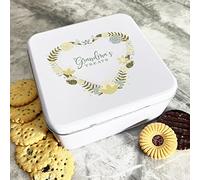 Fingerprint Designs Personalised Square Sage Heart Grandmas Biscuit Sweets Cake Treat Tin