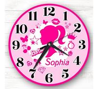 Fingerprint Designs Pink Girls Icons Personalised Gift For Kid's Bedroom Clock