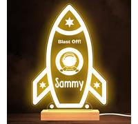 Fingerprint Designs Rocket Blast Off Astronaut Space Personalised Gift Warm White Lamp Night Light