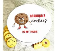 Fingerprint Designs Round Funny Angry Cookie Grandad's Personalised Biscuit Tin