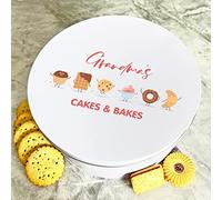 Fingerprint Designs Round Grandma's Biscuit Baking Treats Sweets Cakes Bakes Treat Tin - Birthday Present Idea - Mother's Day Gift