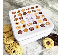 Fingerprint Designs Square Assorted Auntie's Biscuit Hands Off Cake Tin - Birthday Present Idea - Birthday Gift