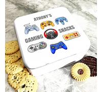 Fingerprint Designs Square Colourful Gaming Snacks Controllers Personalised Treat Tin