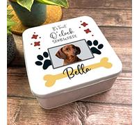 Fingerprint Designs Square Dog It's Treat O'clock Somewhere Photo Personalised Treat Tin