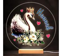 Fingerprint Designs Swan Pretty Flower Colourful Round Personalised Gift LED Lamp Night Light