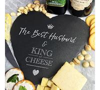 Fingerprint Designs The Best Husband & King of Cheese Heart & Crown Slate Cheese Serving Board Present Gift