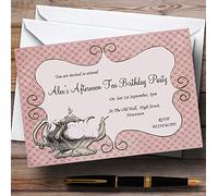 Fingerprint Designs Vintage Chic Afternoon Tea Theme Personalised Birthday Party Invitations with Envelopes - Any Custom Text for Any Occasion
