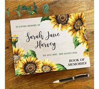 Fingerprint Designs Vintage Sunflower Corners Memorial In Loving Memory Photo Album Keepsake Book | Keepsake Book | Memory Book | Wooden Scrapbook | Photo Album Journal | Memorial Book
