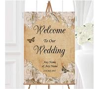 Fingerprint Designs White Vintage Shabby Chic Wedding Sign - Personalised Welcome Vintage Postcard - A3 Size - Paper Material