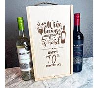 Fingerprint Designs Wine Because Adulting is Hard Happy 70th Special Birthday Two Bottle Wine Box Present Gift