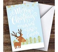 Fingerprint Designs Worlds Best Foster Carers Rudolf Snow Scene Personalised Christmas Card