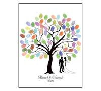 Fingerprint DIY Tree Leaf Bride & Groom Silhouette Wedding Guest Book Painting (No Frame,Ink Pad Included) for Wedding, Birthday Party(Color04,30x40cm)