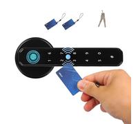 Fingerprint Door Lock 5 in1 Smart Handle Door Knob with Password, IC Card, Bluetooth, Keys for Homes, Apartments, Offices, Bedroom, Office, Apartment (door thickness within 35-55mm) -6.5*15cm/ Black