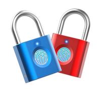 Fingerprint Gym Lock [2-Pack, Blue & Red] eLinkSmart Mini Fingerprint Padlock, Colourful Metal Keyless Thumbprint Lock for Luggage, School Bag, Toolbox, Gym Locker