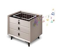 Fingerprint Lock Smart Nightstand, LED Modern End Table with 3 Color LED, Wireless Charging Station & USB Ports Bluetooth Speaker Side Table, Bedside Stand for Bedroom,Gray,2 (White 3)