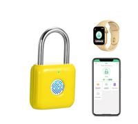 Fingerprint Padlock eLinkSmart Gym Locker Lock with Phone App iOS Watch Metal Keyless Combination Locks for School Sports Locker Hasp Storage Backpack Suitcase Yellow