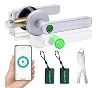 Fingerprint Smart Door Lock 5 in 1, Keyless Entry Door Knob with APP/IC Card/Fingerprint/Keys, 50 Fingerprints/100 Codes, Biometric Door Lock for Front Door Bedroom Office Hotel(Silver)