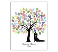 Fingerprint Tree Canvas Signature Poster， Wedding Fingerprint Tree DIY Multicolor Multiple Sizes Bride Groom Silhouette Guest Book(Color03,50x70cm)