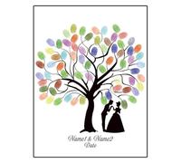 Fingerprint Tree Canvas Signature Poster， Wedding Fingerprint Tree DIY Multicolor Multiple Sizes Bride Groom Silhouette Guest Book(Color016,50x70cm)