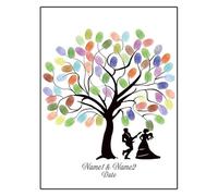 Fingerprint Tree Canvas Signature Poster， Wedding Fingerprint Tree DIY Multicolor Multiple Sizes Bride Groom Silhouette Guest Book(Color017,50x70cm)