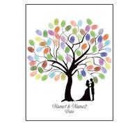 Fingerprint Tree Canvas Signature Poster， Wedding Fingerprint Tree DIY Multicolor Multiple Sizes Bride Groom Silhouette Guest Book(Color09,30x40cm)