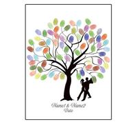 Fingerprint Tree Canvas Signature Poster， Wedding Fingerprint Tree DIY Multicolor Multiple Sizes Bride Groom Silhouette Guest Book(Color08,50x70cm)