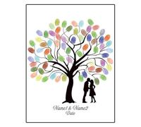 Fingerprint Tree Canvas Signature Poster， Wedding Fingerprint Tree DIY Multicolor Multiple Sizes Bride Groom Silhouette Guest Book(Color06,40x60cm)