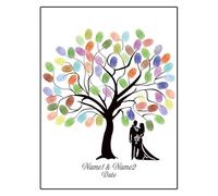 Fingerprint Tree Canvas Signature Poster， Wedding Fingerprint Tree DIY Multicolor Multiple Sizes Bride Groom Silhouette Guest Book(Color018,50x70cm)