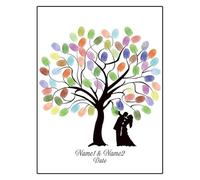 Fingerprint Tree Canvas Signature Poster， Wedding Fingerprint Tree DIY Multicolor Multiple Sizes Bride Groom Silhouette Guest Book(Color014,40x60cm)
