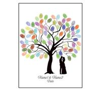 Fingerprint Tree Canvas Signature Poster， Wedding Fingerprint Tree DIY Multicolor Multiple Sizes Bride Groom Silhouette Guest Book(Color01,30x40cm)